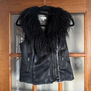 Cache Black Faux Leather Faux Fur Moto Vest Size Small